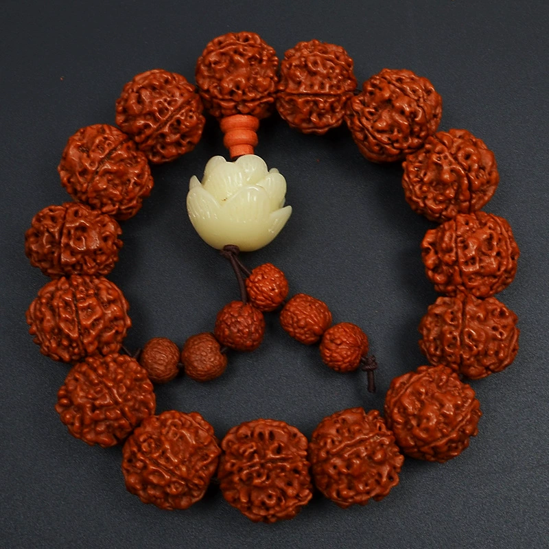 Bodhi Rosary Bracelet, Walnut Round Beads, Multiple Diameters 8–20 mm, Hand-Strung