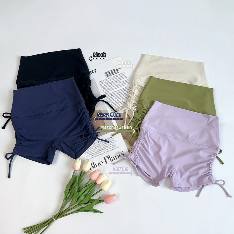 Nuf Lycra Nude Yoga Shorts Pleated Drawstring High Waist Hip Slimming Hot Pants Women's Outerwear Fitness Yoga Pants