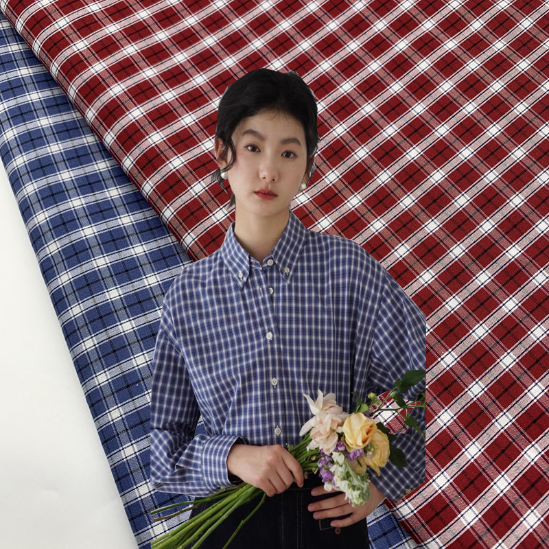 色织全棉高密平纹格子布 miu系衬衫夹克羽绒服连衣裙外套格子面料