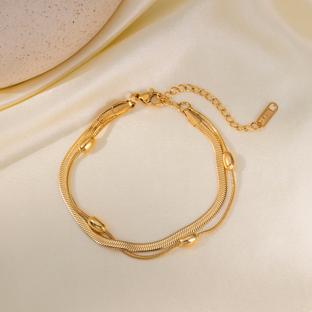 Pulsera de Acero de Titanio de Dongguan, Estilo Europeo y Americano, Diseño de Doble Cadena con Cuchillas, Exagerada, Hip-Hop, para Otoño e Invierno, No se Destiñe, para Mujer