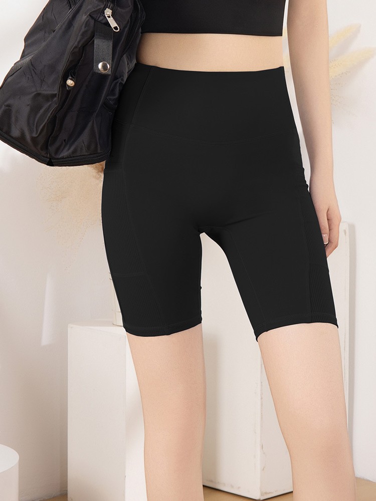Bolsillo a rayas, cuatro minutos de velocidad, pantalones cortos de yoga secos, cintura alta, caderas, abdomen cerrado, correr, cuerpo ajustado, calzado para mujeres