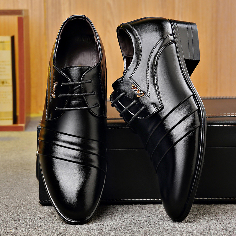 TEMU zapatos de cuero transfronterizos de hombre otoño y invierno de negocios puntuación de bodas de novio y mejorrino zapatos de traje de cordón