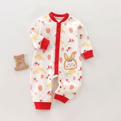 Baby jumpsuits, full-month-old newborn clothes, autumn clothes, pure cotton 100-day clothes, one-year-old red newborn clothes for New Year's greetings
