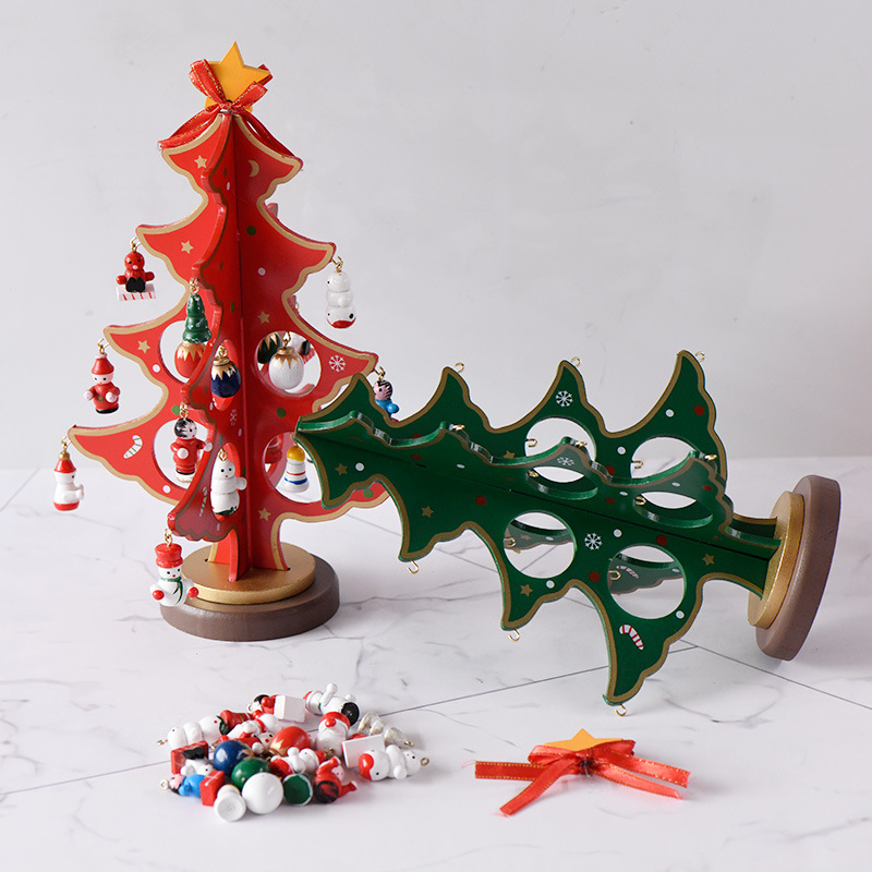 Decoración del hogar escritorio micro paisaje árbol de Navidad simple combinación de Navidad artesanía de madera hecha a mano Spot transfronterizo