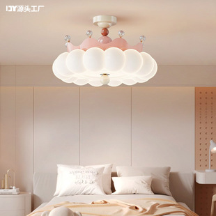 Children's Room Chandelier French Cream Style Bedroom Ceiling Lamp Full Spectrum Eye Protection Creative Crown Warm Room Lamp