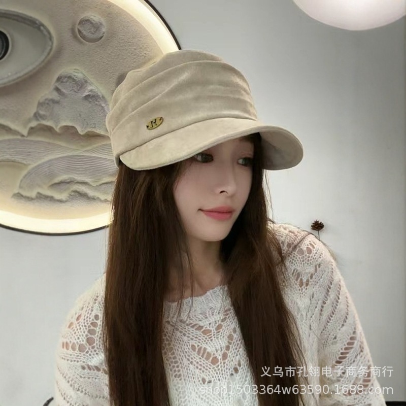 2025新款韩版时尚百搭麂皮绒平顶马术帽子女秋冬气质显脸小鸭舌帽|undefined