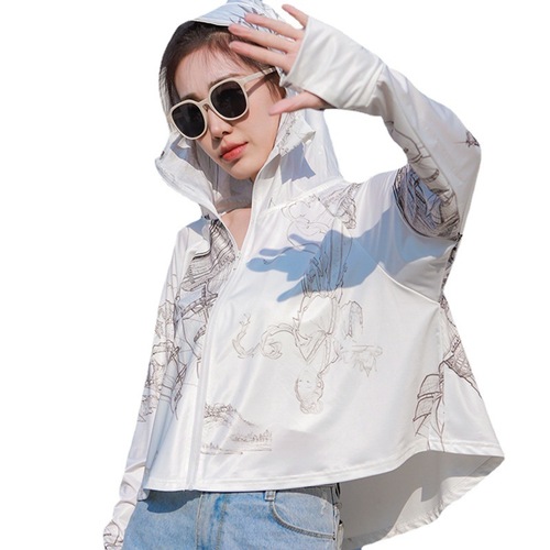 2024 New Ice Silk Sun Protection Clothing Women's Live Broadcast Summer Cloak Anti-UV National Style Printed Ink Painting Sun Protection Clothing