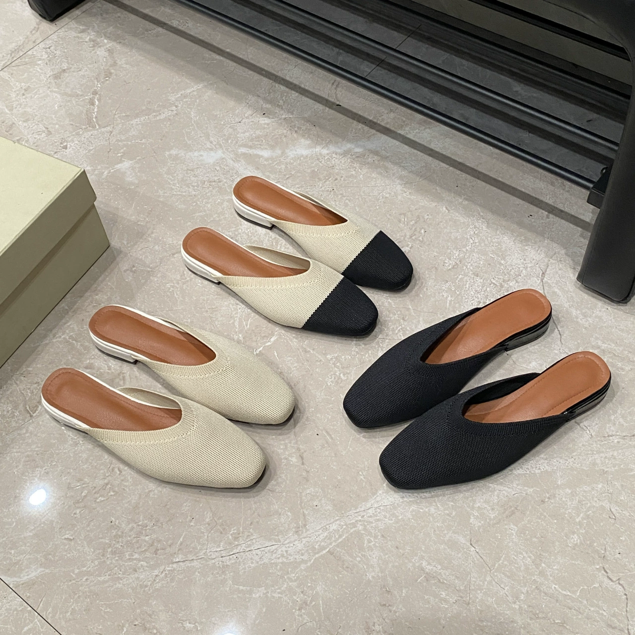 2025 весна и лето новая европейская и американская плетеная сетка Мюллер туфли заостренные тапочки