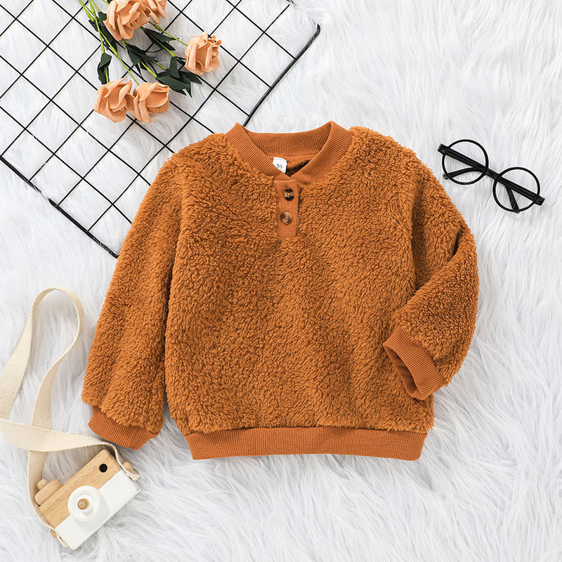 Autumn And Winter Wool Sweater Suit Solid Color Children's Round Neck Top And Trousers Two-piece display picture 8