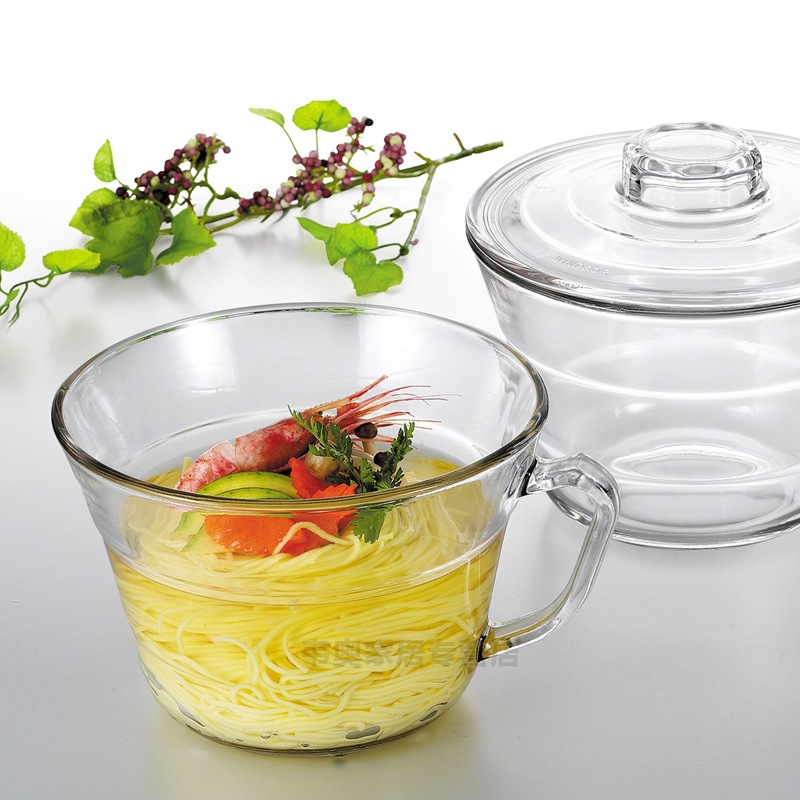 Glasslock玻璃碗食品级家用玻璃泡面碗带手柄带盖食堂打饭碗