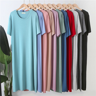 Modal V-neck dress women's summer plus size loose thin short-sleeved home nightdress A- line dress large swing dress long skirt