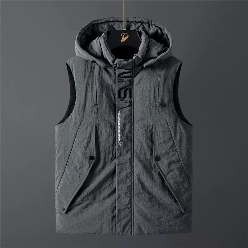 秋冬可脱连帽羽绒马甲复古修身纯色羽绒马夹男士青年90白鸭大码装