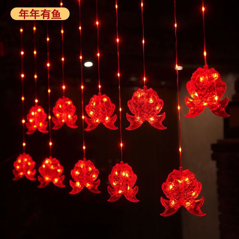 新年の装飾 LED カラフルなストリングライト祝福タッセル赤い提灯新年春祭り家の庭の装飾小さな提灯|undefined