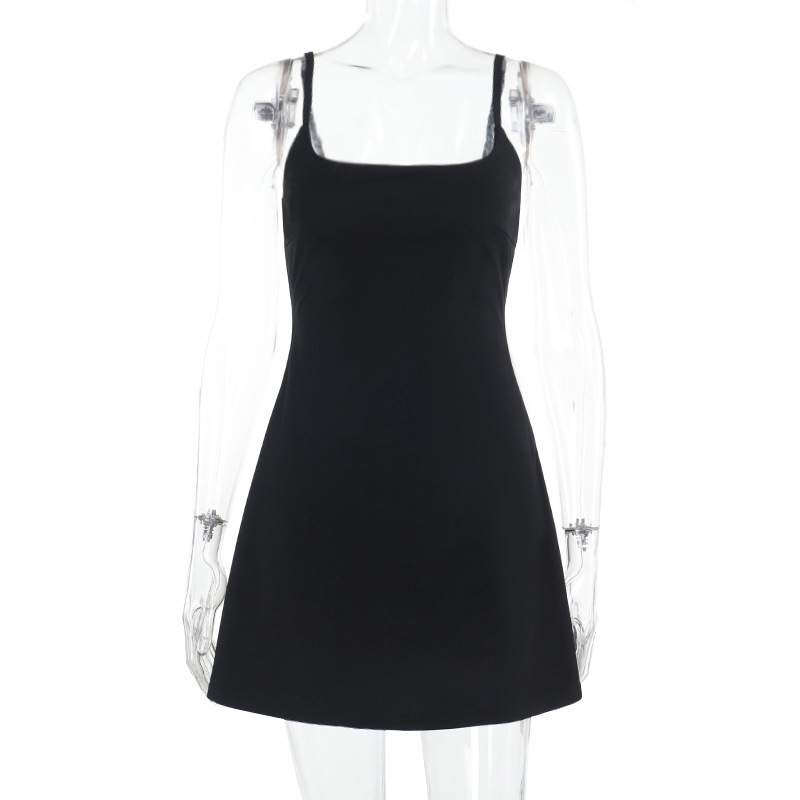 Summer Suspender Sexy Square Neck Lace Trim Slim Fit Slit Sexy Dress