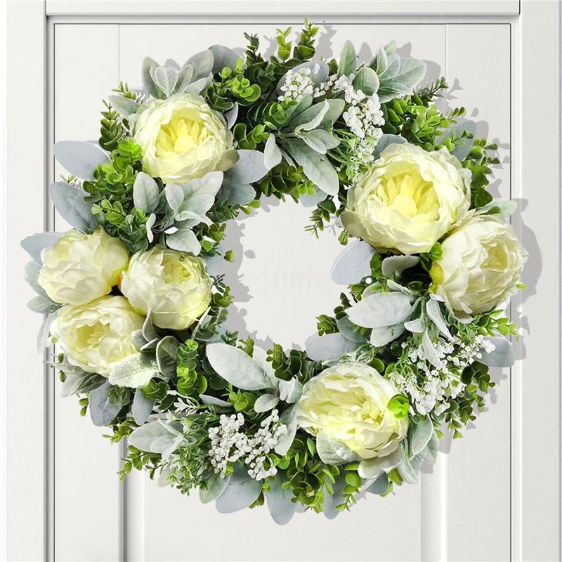 Cross-Border Spring and Summer Garland Real Money Leaf Peony Flower Front Door Hanging Home Decoration White Spring Door