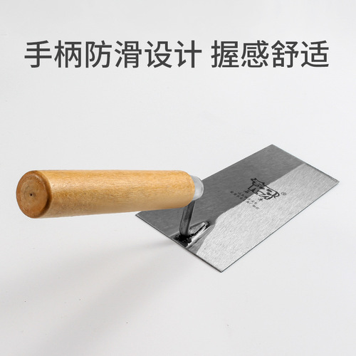 Tile shovel with wooden handle, trapezoidal shovel, construction site plasterboard, large shovel for wall bricklaying, large shovel for bricklaying tool, bricklaying knife