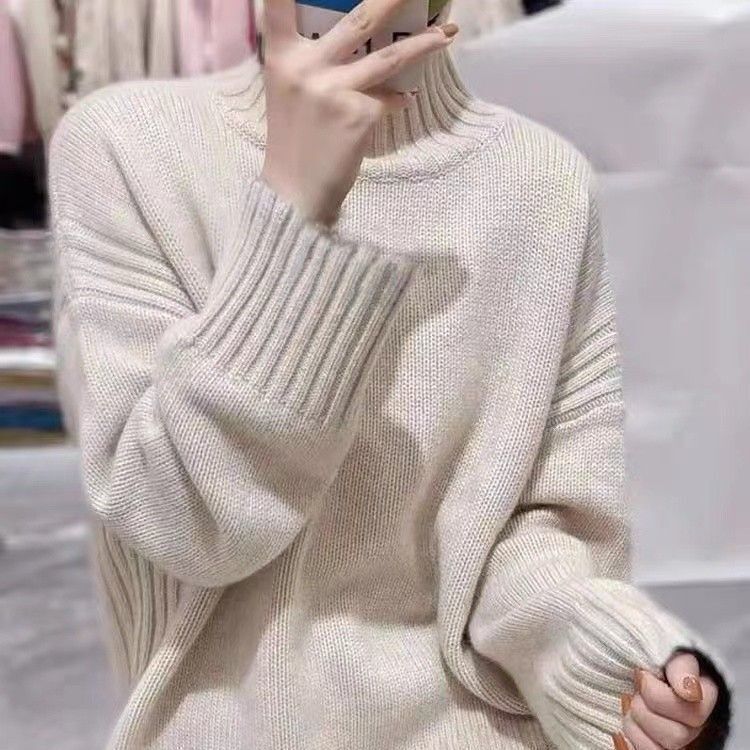 Women's semi-high collar sweater for autumn and winter 2026, new loose-fitting casual pullover knit top Women's semi-high collar sweater for autumn and winter 2026, new loose-fitting casual pullover knit top