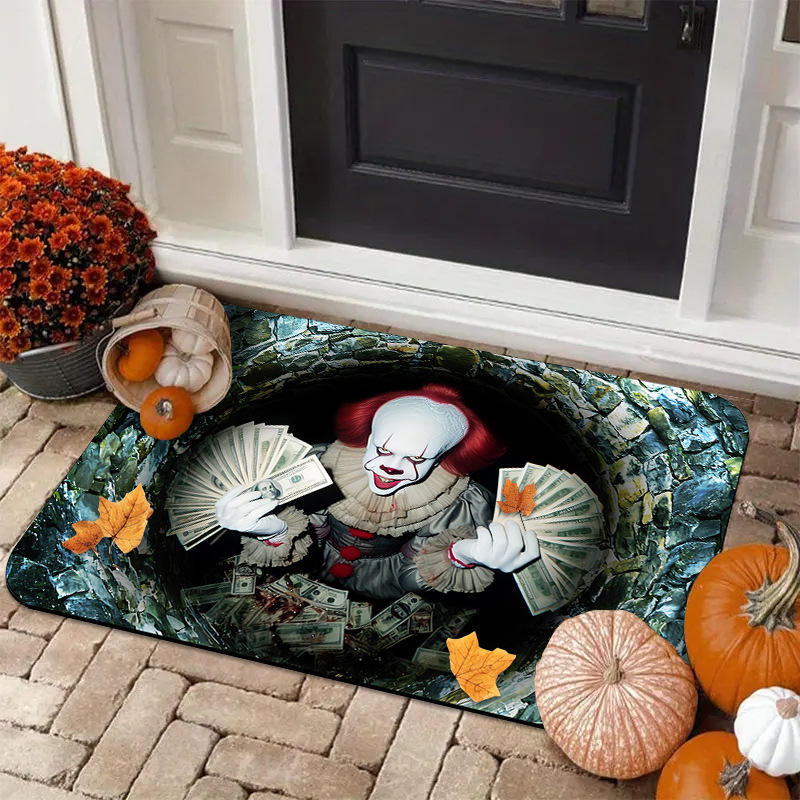 Cross-Border Hot-Selling Halloween Visual Clown Holiday Atmosphere Decoration Water-Absorbent, Dirt-Resistant, Non-Slip Entrance Door Mat Dropshipping