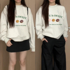 美式灰色无帽卫衣女秋冬2025新款chic设计感宽松圆领长袖上衣冬季