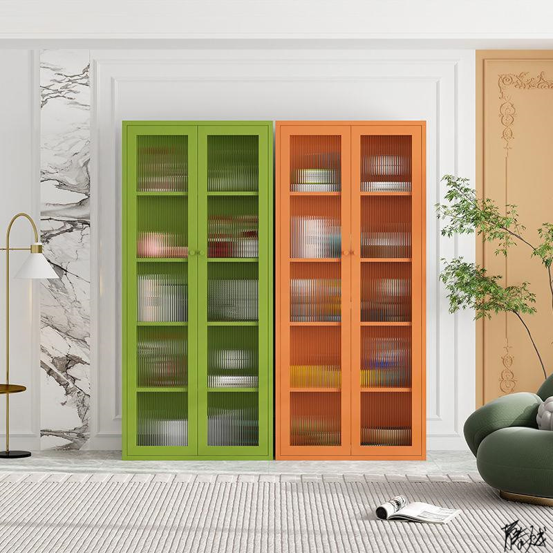 玻璃书柜铁艺书柜简易柜客厅展示收纳靠墙储物柜儿童橱窗