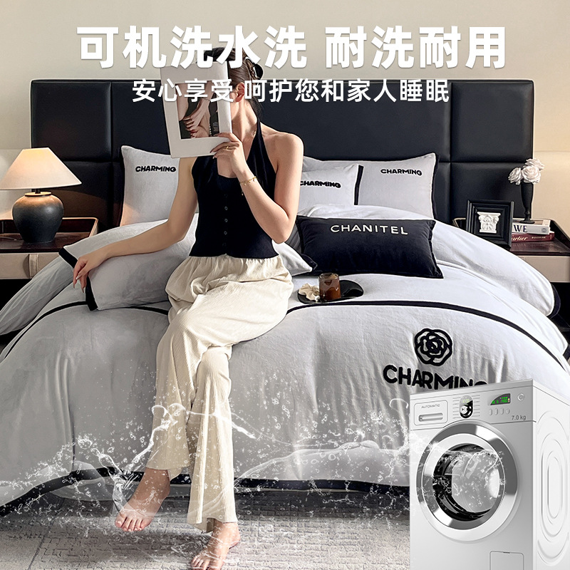 High-end A leche de lana de cuatro piezas de invierno otoño cálido bebé de lana de coral grueso sábanas de lana de cama cubierta cama