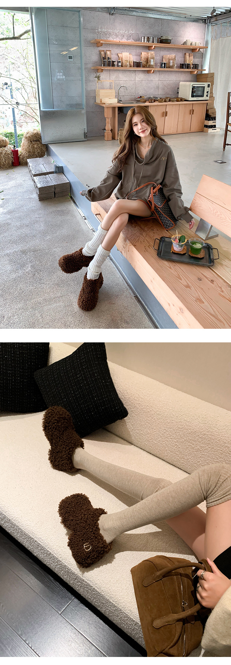 Dép bông Birkenstock đế trong siêu dày nữ, lót lông cừu ấm áp, mũi nhọn len cừu, form bao bọc — Lớp lót nhung đen, Lớp lót nhung màu nâu, Lớp lót đơn màu trắng nhạt, Màu đen một lớp chi tiết 22