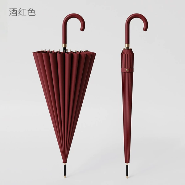 24-rib enlarged automatic curved handle business umbrella-burgundy (fiber tough ribs)