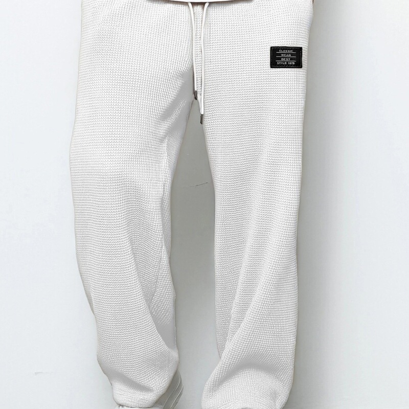 Cross-Border Waffle Pants Men's European Size American Style Export Hot-Selling Breathable Loose Straight-Leg Pants Sports Jogging Pants