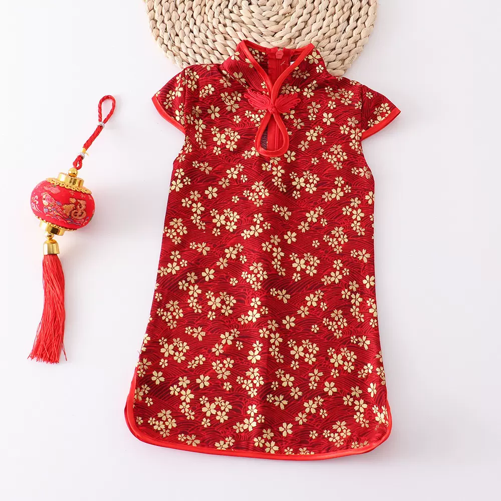 夏装女童旗袍表演服汉服唐装中国风喜庆新年拜年公主连衣裙dress