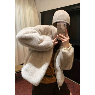 文九加厚保暖派克服正反两穿毛领短外套25冬季新款环保仿皮草9475