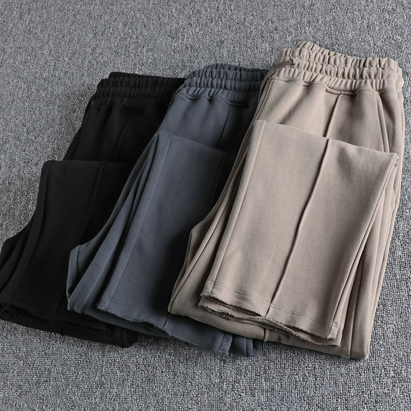 Men's Spring and Autumn Multifunctional Loose Straight Youth Sports Pleated Vintage Washed Heavy Weight Terry Cotton Casual Pants