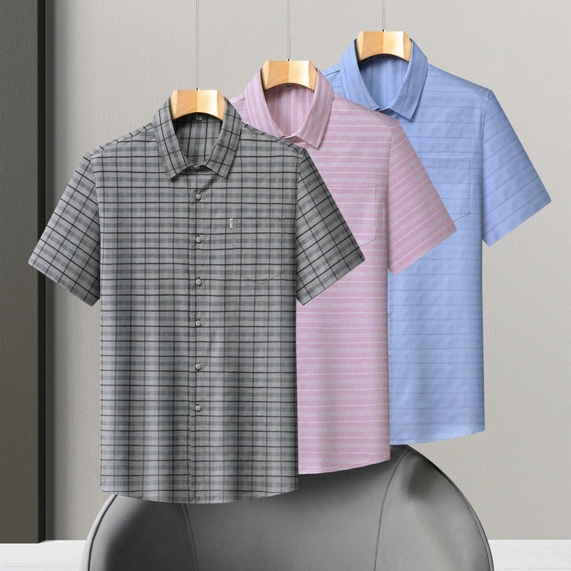 2025 новая летняя рубашка с коротким рукавом в клетку для полных мужчин, мужская рубашка большого размера для полных и стройных, полурукав