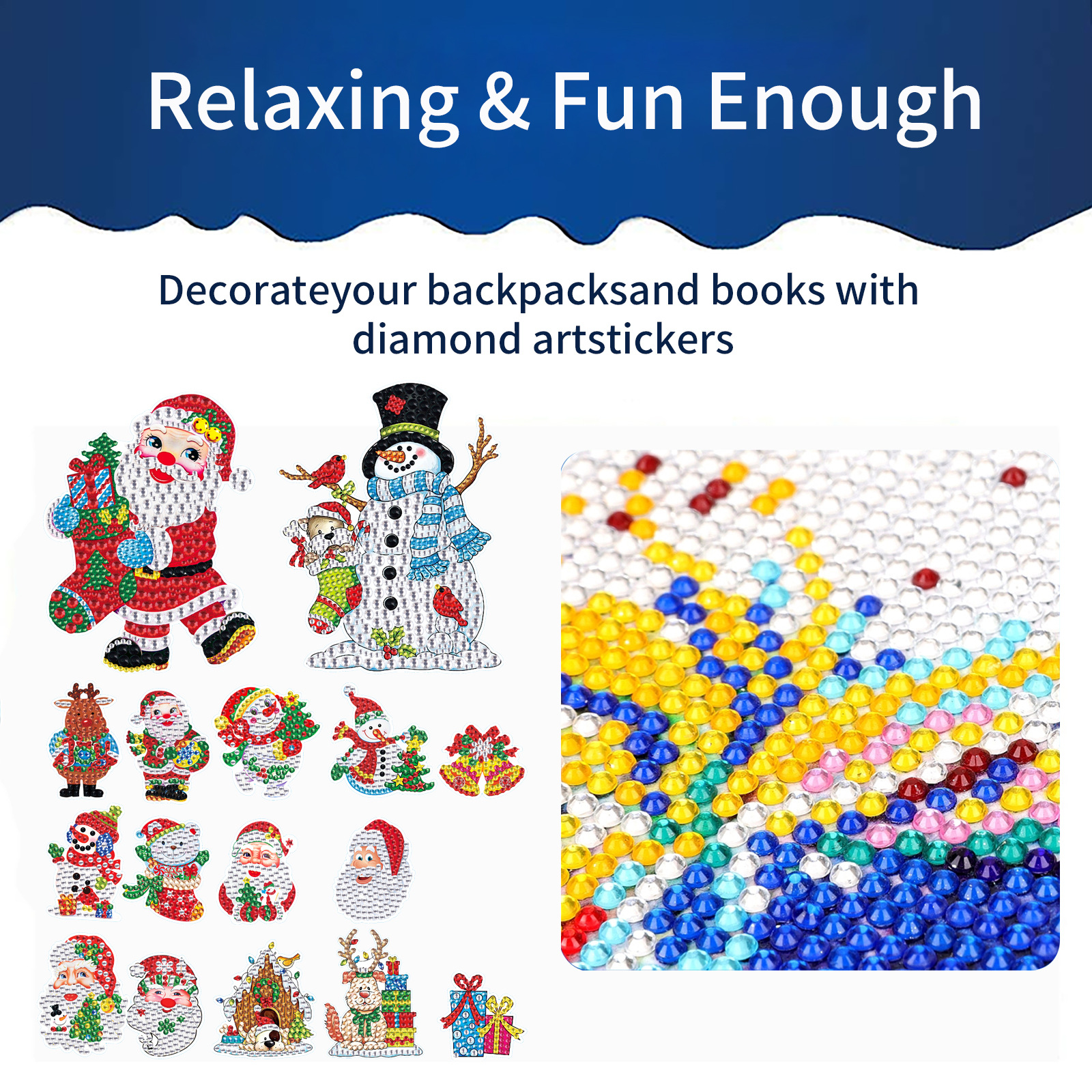 Venta más vendida Santa Claus Navidad muñeco de nieve pintura de diamantes pegatinas aleatorias pintura DIY pegatinas de pared dibujos animados hechos a mano cristal brillante diamante