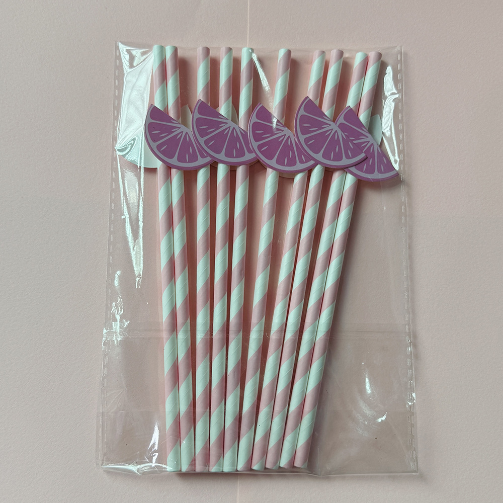 Suministros para fiestas transfronterizas Pajitas de limón de frutas creativas Pajitas de papel desechables Pajitas de bebidas de jugo Spot al por mayor