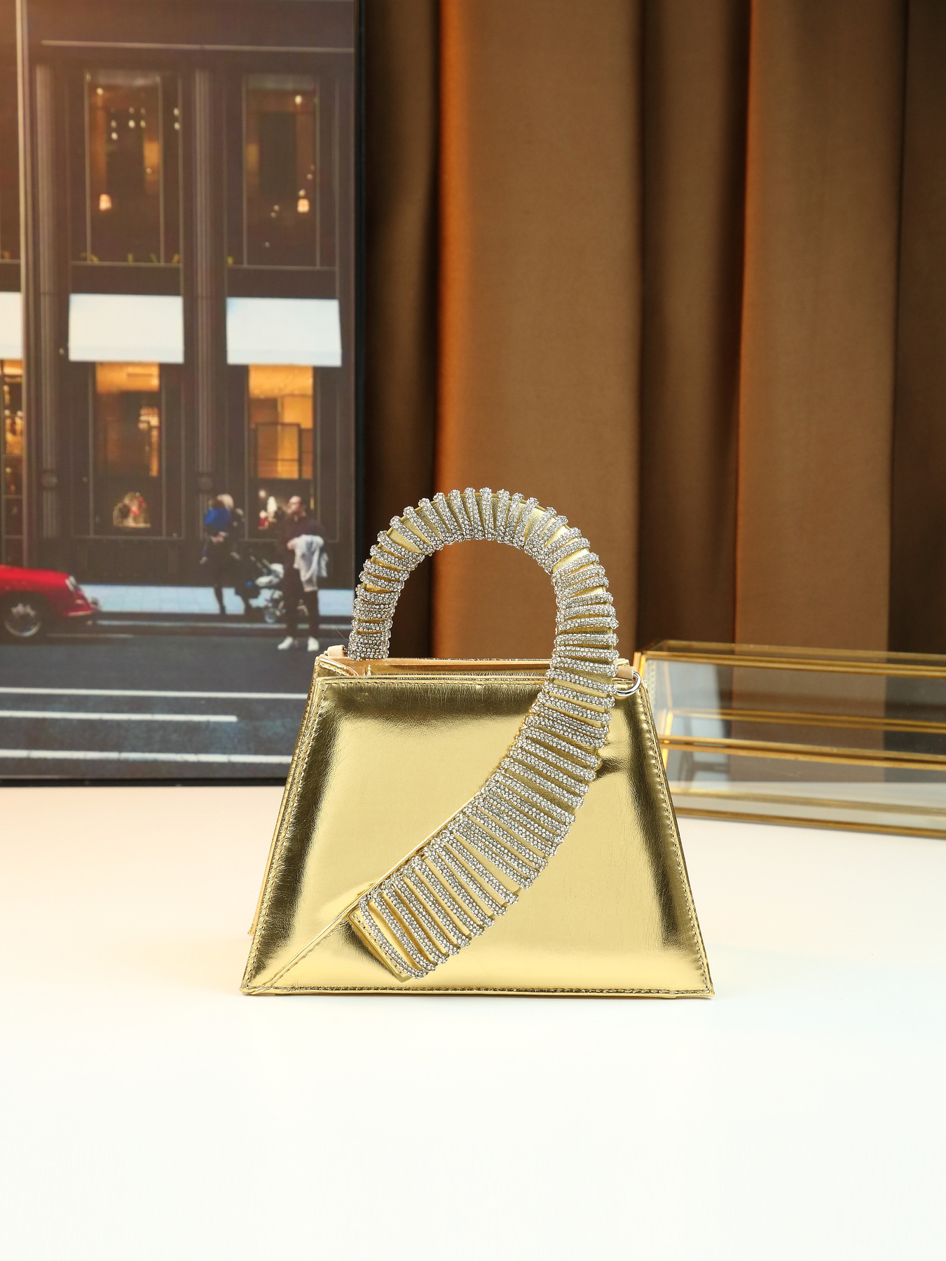 Elegante borsa a mano di lusso tempestata di diamanti, borsa quadrata da donna finemente realizzata per feste, con catena, da portare a tracolla o a spalla._voghion.com