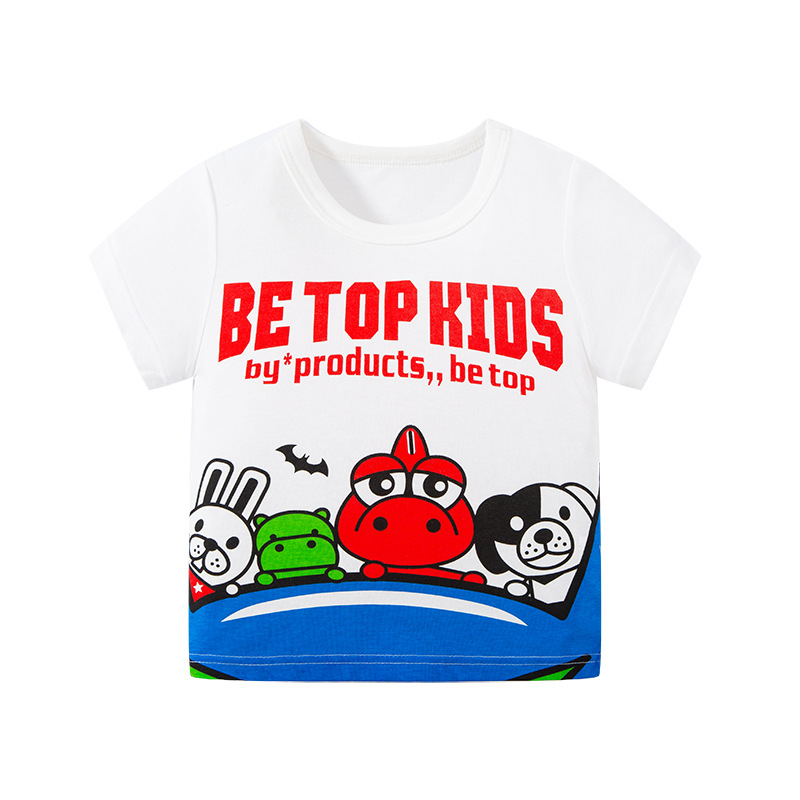 2024 nueva camiseta de dibujos animados para niños de verano estilo coreano transfronterizo dinosaurio Algodón puro bebé Top camiseta de moda para niños