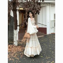 秋季温柔重工上衣显瘦半身裙+镂空设计感外套套装女一件包邮