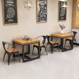 美式复古网红奶茶桌咖啡桌小火锅小吃店餐饮店双人正方形小方桌