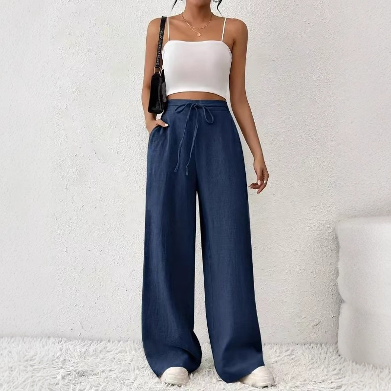 Cross-Border European and American 2025 Suit Pants for Women, Spring and Autumn High-Waisted Drapey Wide-Leg Pants, New Summer Casual Slim-Fit Floor-Length Pants
