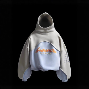 Amazon Aliexpress Cross-Border American Fashion Brand Casual Street Color Matching Splicing Letter Foam Printed Hooded Sweatshirt