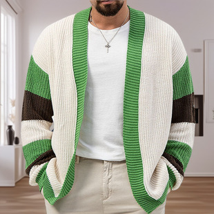 Cross-border hot sale men's knitwear loose contrast color woolen cardigan coat thickened thick needle sweater men SY0105