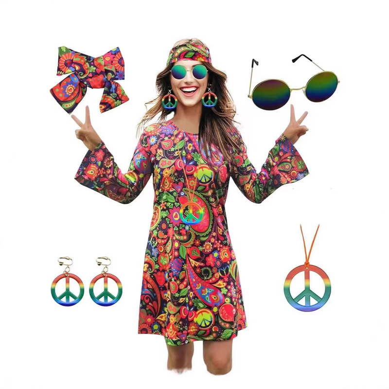 Cross-Border 70S Hippie Disco Halloween Cosplay Christmas Party Dress Beach Dress Cross-Border 70S Hippie Disco Halloween Cosplay Christmas Party Dress Beach Dress