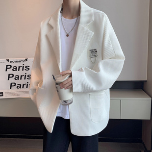 White high-grade fried street suit men's spring and summer light mature yuppie style men's waffle suit oversize coat