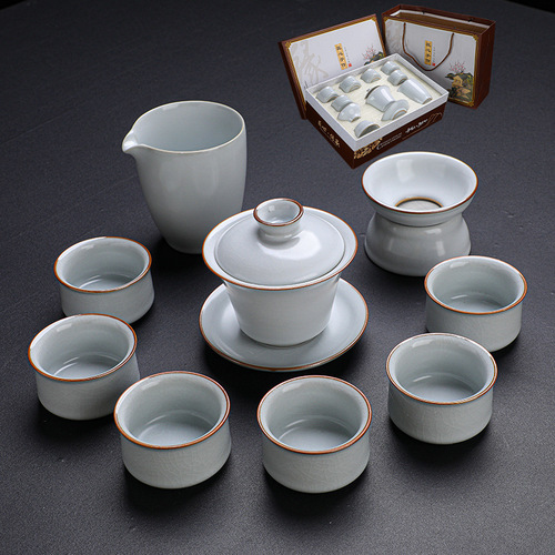 Retro Ru Kiln Tea Set Open Piece Ceramic Teapot Teacup Kung Fu Tea Set Wholesale Tianqing Business Gift Ru Porcelain