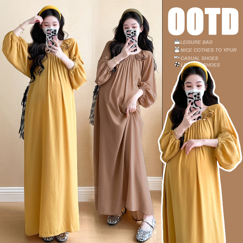 Real Shot of Ready-Made Maternity Dress, Autum New Style, Simple and Elegant, Elegant Round Neck Slimming Look Long Skirt