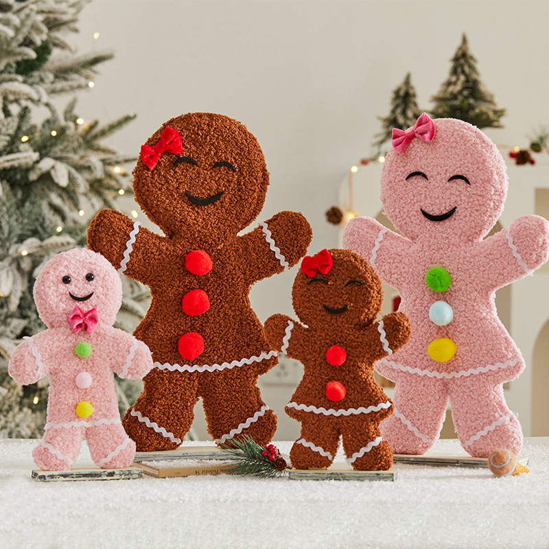 Wooden Christmas Cookie Figurines – Festive Tabletop Decor (2 Sizes, Pink & Brown, Multi-Style Holiday Display)_voghion.com