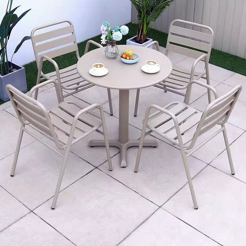 Outdoor Internet Celebrity Table and Chair Set Balcony Leisure Coffee Milk Tea Shop Carbon Steel Round Table Leisure Area Courtyard Outdoor Dining Table