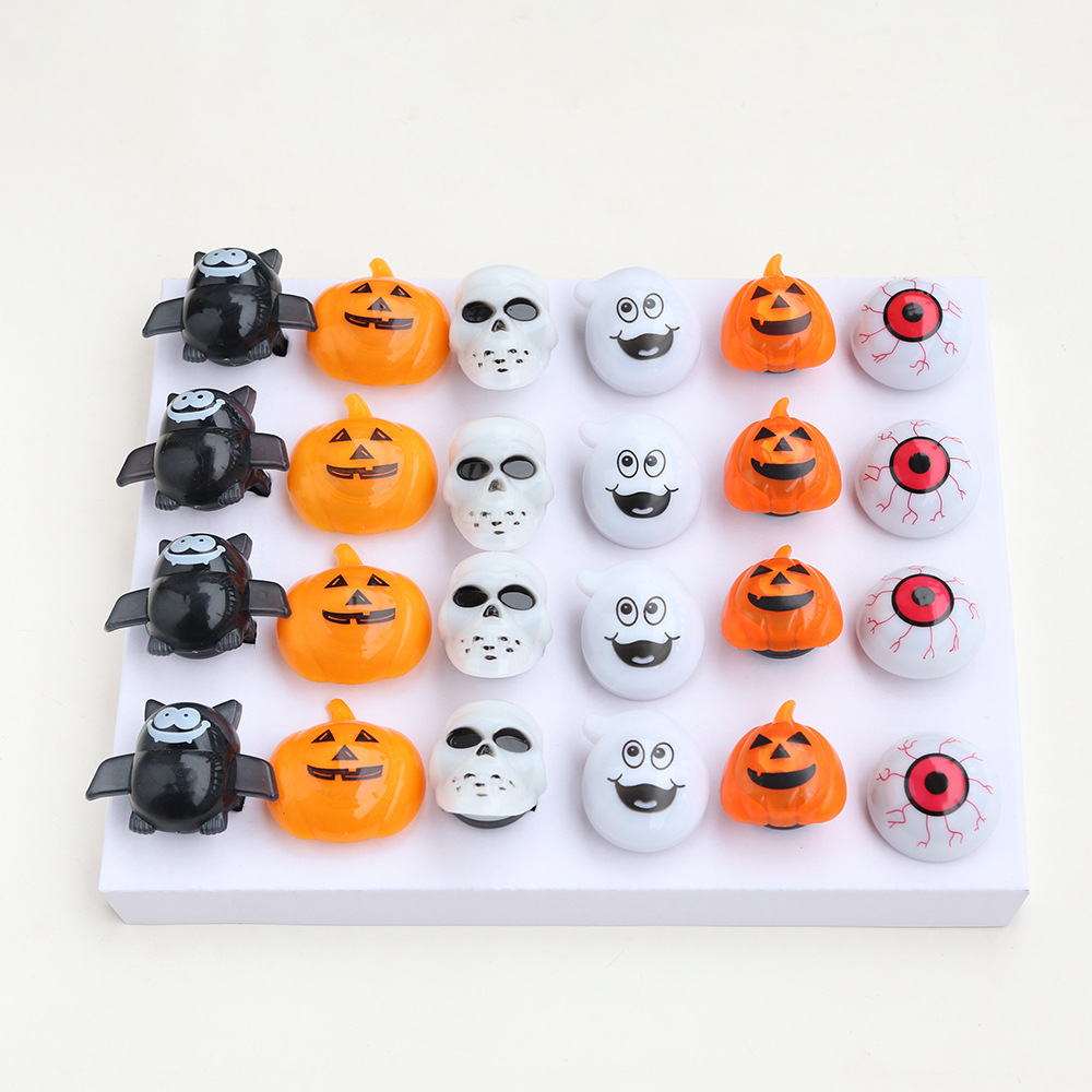 Halloween luminoso anillo plástico calabaza luz anillo murciélago cráneo anillo niños truco anillo de juguete