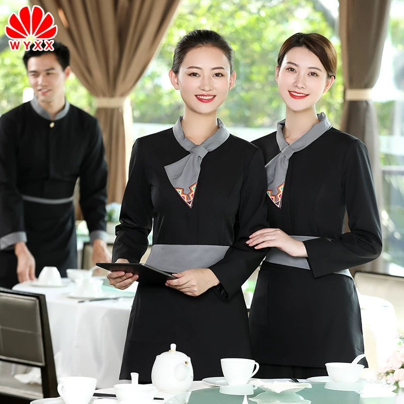 Официантка комбинезоны осень и зима женский Отель Ресторан горячий горшок Ресторан персонал одежда с длинным рукавом