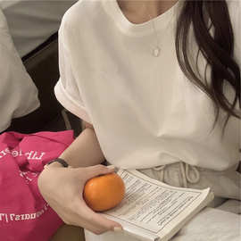2022短袖t恤夏女装韩版学生宽松半袖纯色外搭上衣ins潮外贸女装